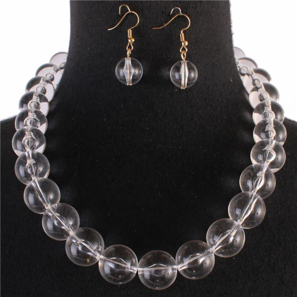 Clear Lucite Bead Necklace Earring set